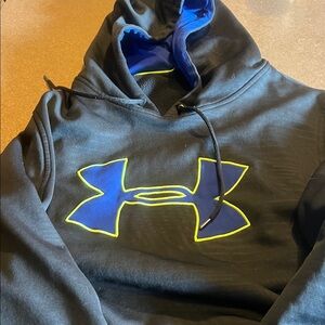 Under Armour Black Hoodie with Blue and Yellow Accents